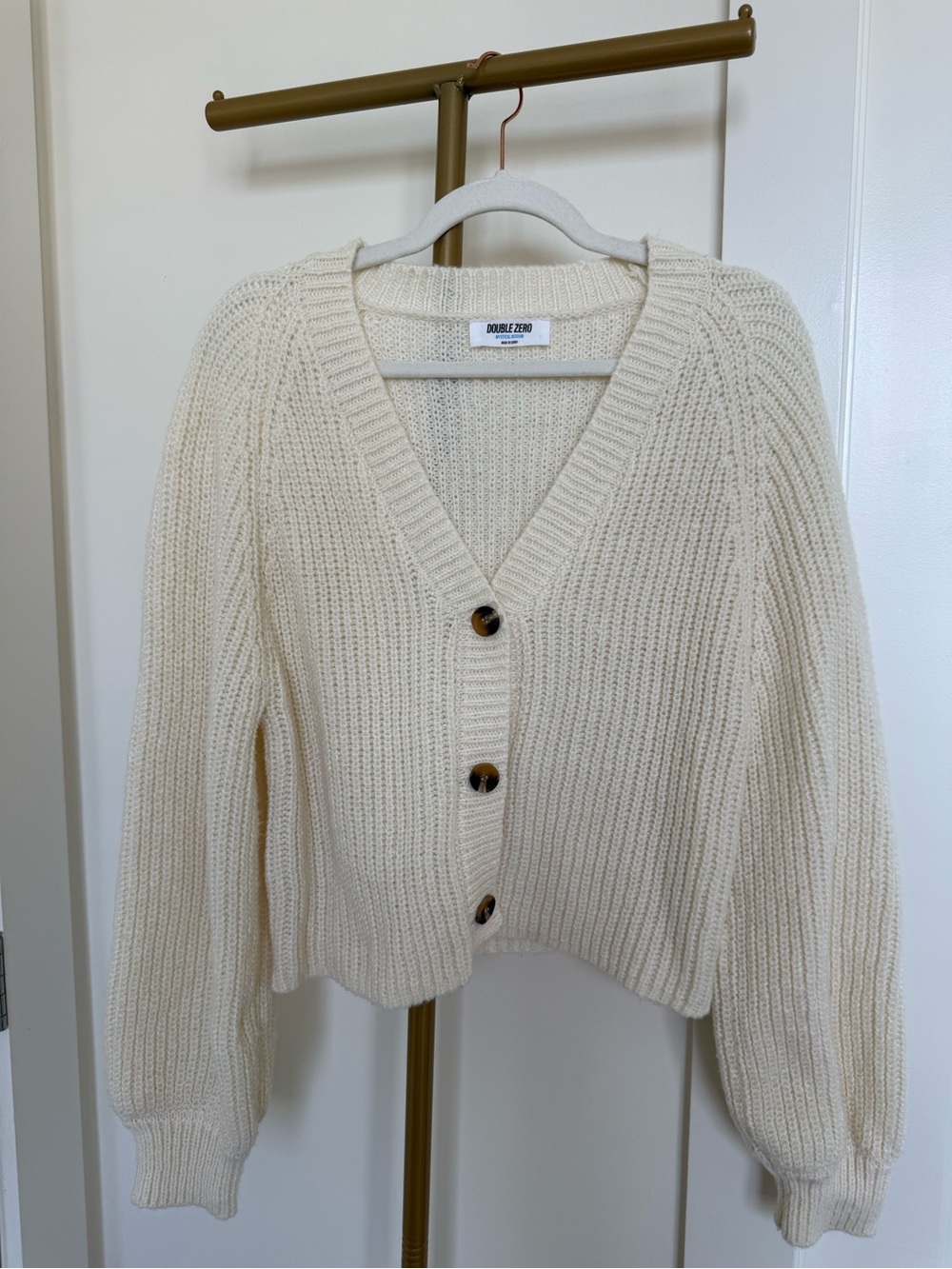 Double Zero Cream Ribbed V-Neck Button Front Cardigan